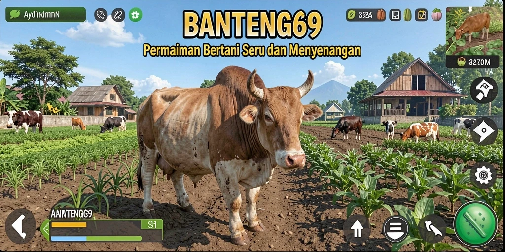 Tangkapan layar gameplay <strong>BANTENG69</strong> yang menunjukkan aktivitas pertanian seru.