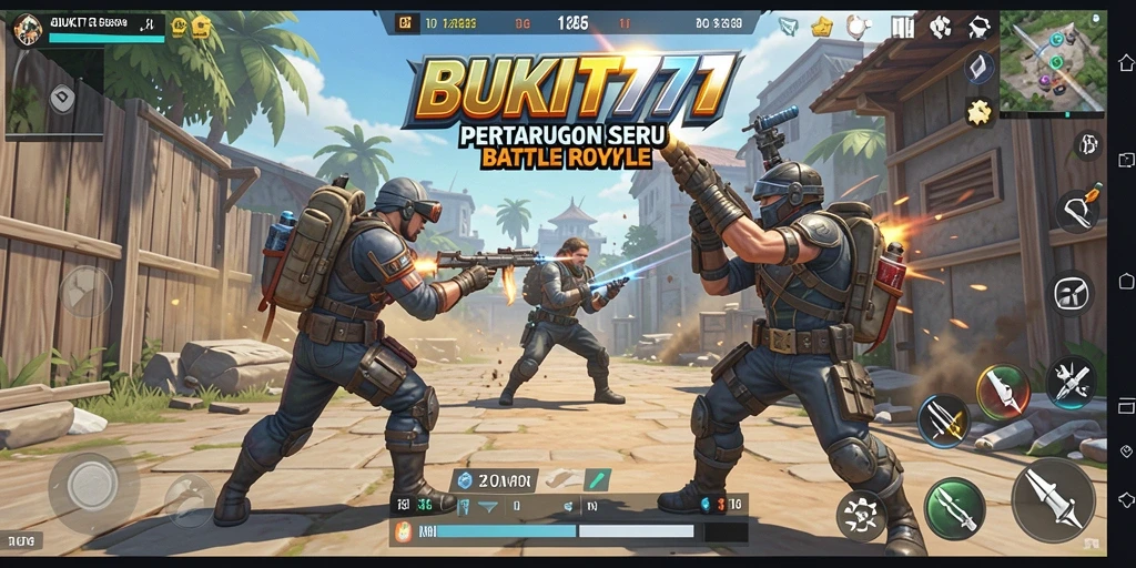 Tampilan gameplay seru dan mendebarkan dalam BUKIT777 Battle Royale.