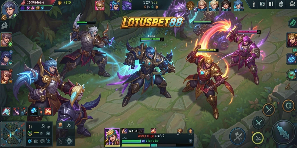 Tampilan gameplay MOBA yang intens di LOTUSBET88.