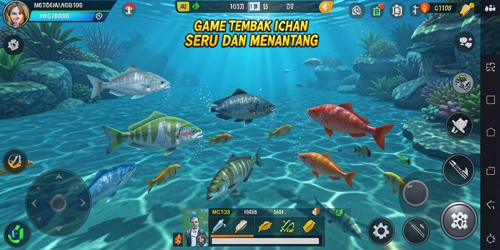 Tampilan gameplay MG108 dengan aksi menembak ikan yang seru.