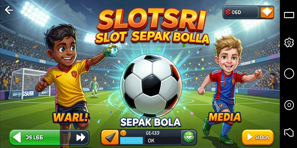 Screenshot gameplay SLOTSRI menampilkan suasana mendebarkan saat bermain slot bertema sepak bola.