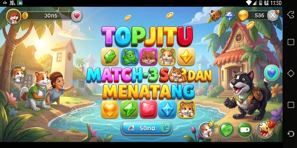 Gameplay seru di TOPJITU dengan level menantang match-3.