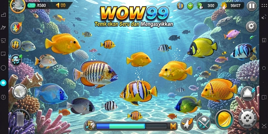 Screenshot utama WOW99 menunjukkan keseruan gameplay Tembak Ikan yang memukau.