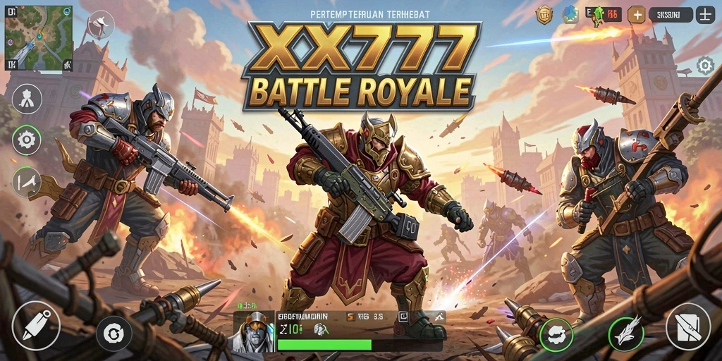 Tampilan screenshot XXX777 menampilkan momen intense dalam pertempuran Battle Royale.